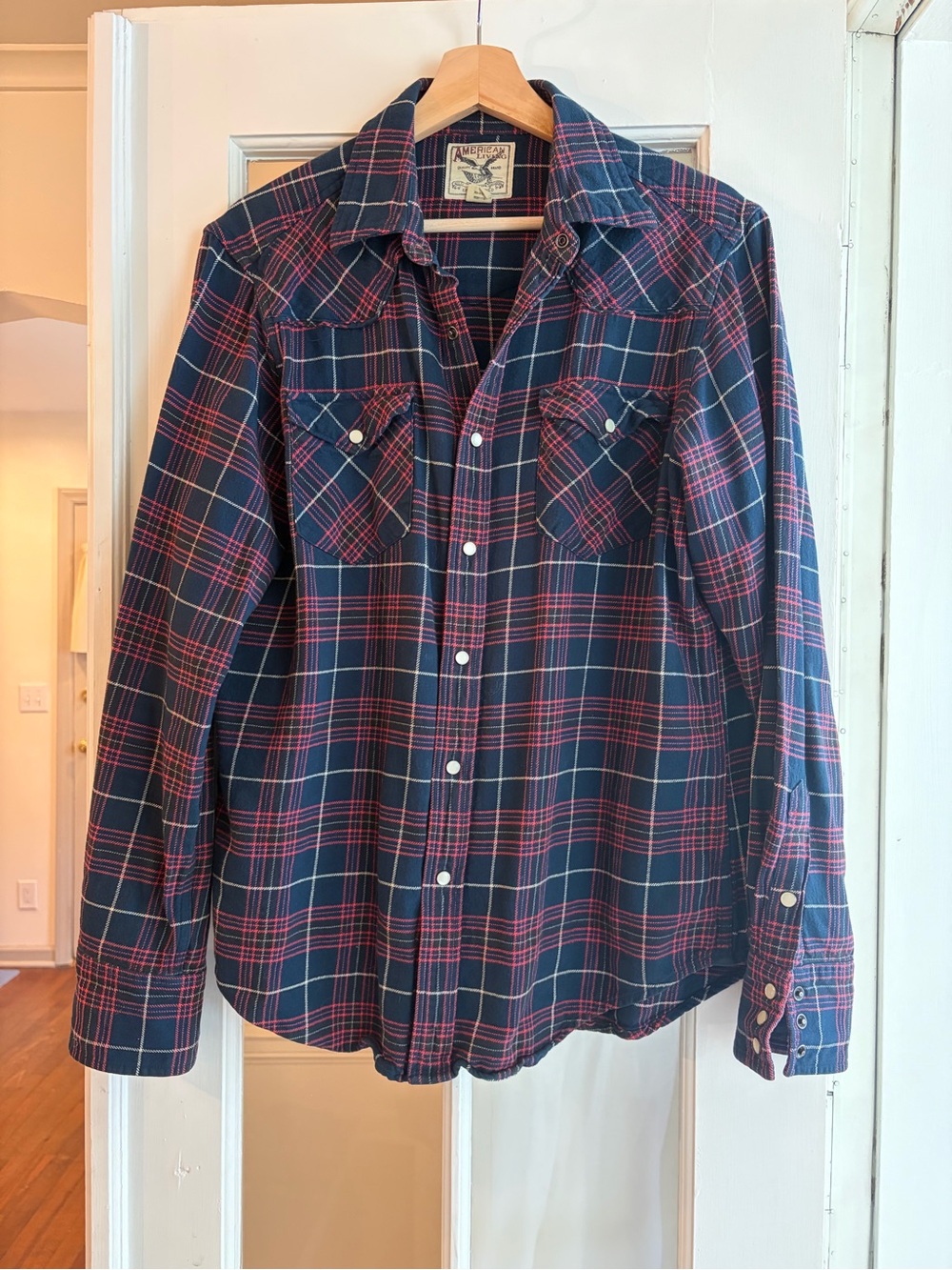 American Living Plaid Flannel Pearl Snap Shirt
